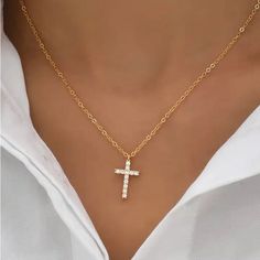 Simply Beautiful Diamond Cross Pendant Necklace. Chain Made Of Stainless Steel. Pendant Made Of Zinc Alloy Metal And Polished With Gold. Diamonds Are Cz Stones, 18” In Length. Brand New Boutique Item. Mix And Match Any Items Listed 4 For $20 And Save Just Bundle Your Items And Send Offer!!! Gift Rhinestone Charm Necklaces, Cross Shaped Rhinestone Necklace Gift, Christian Crosses, Diamond Cross Necklace, Diamond Cross Necklaces, Rhinestone Cross, Gold Cross Necklace, Diamond Cross Pendants, Diamond Cross