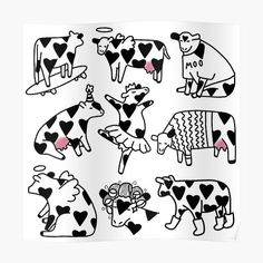 black and white cows with hearts on them