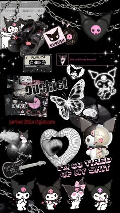 a bunch of different items that are in the shape of hearts and cats with chains on them