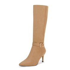 PRICES MAY VARY. 【Feature】: The Knee High Boots for women, Heel: 2.9in / 75mm, stiletto heel, Pointed toe, Side zipper closure, Faux suede upper, solid color, Leather sole with rubber heel cap, Leather lining and footbed. 【Comfortable】: Women's knee high boots with lightly padded insole let you feel easy and not tire for long time walking. 【Stylish Design】: A classic knee high boots with decorative buckle strap, these comfy knee high boots will become a weekend staple in your wardrobe. 【Suitable Women's Knee High Boots, Women Heel, Dress Jeans, Womens Stilettos, Shorts Skirts, Heel Caps, Womens Knee High Boots, Wide Calf, Rubber Heels