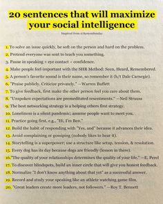 an open book with the title 20 sentences that will maximumize your social intelilince