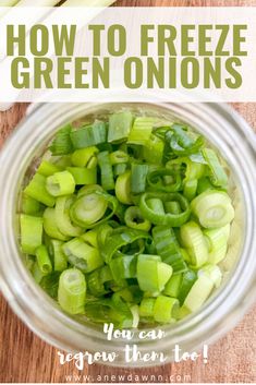 green onions in a glass jar with the title how to freeze green onions on top