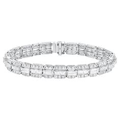 It comes with the Gemological Appraisal by GIA GG/AJP All Gemstones are Natural 169 Diamonds = 12.05 Carats Cut: Baguette, Round Metal: 18K White Gold Length: 7 Inches Modern Bracelets, Stone Cuts, Diamond Stone, Modern Jewelry, White Diamond, Diamond White