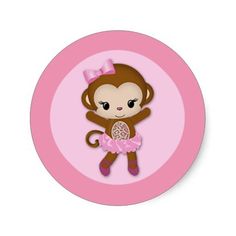 a pink plate with a cartoon monkey on it