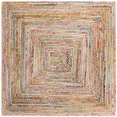 a multicolored rug with square shapes