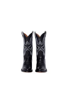 Iconic in its simplicity, Samantha is our most traditional midi cowboy boot. Samantha in rich black is an easy, throw on and go boot that looks sophisticated everywhere. The magnificent 10-row flaring Western stitch pattern in ombré crème and gray adds the perfect touch of color and is especially beautiful paired back to denim and black. This boot is part of MC Personalization and can customize the Ear Pulls and/or add an interior Message Box. All MC boots come with a pair of removable insoles t Miron Crosby, Grey Embroidery, Fashion Cowboy Boots, Message Box, Cowboy Boot, Women Midi, Black 7, Stitch Pattern, Cowboy Boots