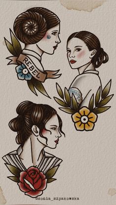 three women with flowers in their hair