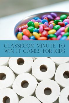 several rolls of toilet paper with the words classroom minute to win it games for kids