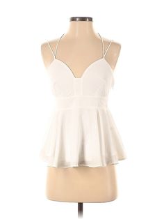 Express Sleeveless Blouse Size: X-Small Tops - used. 100% POLYESTER | Express Sleeveless Blouse: White Tops - Size X-Small Fitted Sleeveless Camisole For Spring, White Sleeveless Halter Top With Built-in Bra, White Camisole Halter Top For Spring, White Sleeveless Halter Top For Spring, Fitted Blouse With Spaghetti Straps For Summer, Fitted Spaghetti Strap Blouse For Summer, Fitted Spaghetti Strap Summer Blouse, Spring Sleeveless Camisole With Built-in Bra, White Sleeveless Blouse