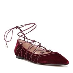 New In Box! *True To Size *Lace-Up Style *Plush Velvet Upper/Synthetic Lining And Sole *Pointed Toe Ghillie Shoes, Velvet Flats, Velvet Shoes, Ankle Strap Flats, Pointy Toe Flats, Lace Up Flats, Burgundy Velvet, Point Shoes, Velvet Lace