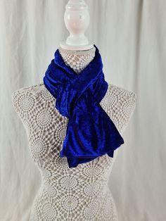 This scarf is made from crushed blue velour velvet. the crushed velvet gives a light and dark appearance, almost as if it's two tones.  Perfect for winter, double layered with same fabric on both sides, finished with invisible seams.  This scarf will add warmth comfort and a touch of elegance to any outfit. Measurements (approx) the scarf is available in two sizes. picture is of the standar size. standard - 12x60  inches  large - 15x70 inches  The scarf is hand made by me in the North East of En Bridesmaid Scarves, Black Silk Scarf, Couture Invisible, Velvet Scarf, Bridal Shawl, Ivory Silk, Fabric Suppliers, Warm Scarf, Scarf Gift