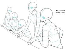 a line drawing of people sitting on the ground with their hands together and looking at something