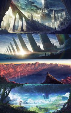 the concept art for an upcoming sci - fi film is shown in three different stages