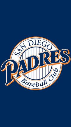 the san diego padres baseball club logo on a dark blue background with an orange and white stripe