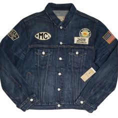 Polo Ralph Lauren Denim Trucker Jacket 1967 Usrl Riders Patchwork Size Large Jackets Are Brand New And Have Never Been Worn. Jackets Come With Their Factory Tags Attached. Denim Outerwear With Patches And Long Sleeves, Dark Wash Denim Jacket With Patches, Dark Wash Long Sleeve Denim Jacket With Patches, Denim Outerwear With Patches In Dark Wash, Long Sleeve Medium Wash Outerwear With Patches, Casual Outerwear With Patches, Fitted Denim Blue Outerwear With Patches, Denim Outerwear With Patches, Fitted Medium Wash Outerwear With Patches