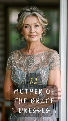 an older woman in a dress with the words mother of the bride dresses on it