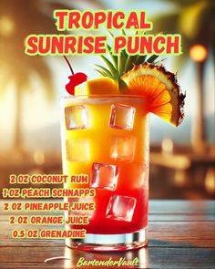 an advertisement for a tropical sunrise punch