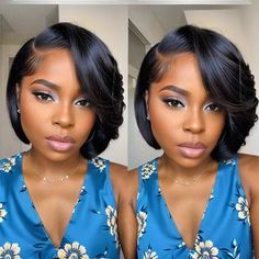 Side Part Wig With Bangs, Bob Hairstyles Color, Closure Side Part, Adult Hairstyles, Random Hairstyles, Nicki Concert, Short Wigs For Black Women, Side Part Wig, Hair Bobs