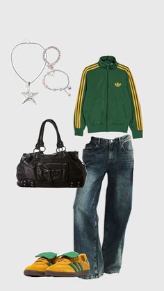 #fall #outfit #adidas # green #yellow #outfitinspo #blackbag #howtostyle Outfit Inspo Fall, Fall Outfit, Dream Wardrobe, Stylish Outfits, Fall Outfits, Ootd, Street Style, Street Wear, Fashion Outfits