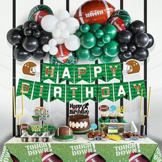 PRICES MAY VARY. FOOTBALL BIRTHDAY DECORATIONS KIT INCLUDES - 1pc football birthday banner, 1pc “HAPPY BIRTHDAY” football cake topper, 8pcs football cupcake toppers, 1pc football tablecloth, 1pc football foil balloon, 3pcs green round football foil balloons, football balloon garland kit includes 40 pcs 10" latex balloons, 15pcs 5" latex balloons, 1pc balloon tape strip, 1pc glue dots. SUITABLE FOR VARIOUS OCCASIONS – This football birthday party decorations kit is suitable for football birthday Gameday Party, Superbowl Party Games, Superbowl Party Decorations, Easy Party Games, Football Balloons, Football Cupcakes, Football Party Decorations, Football Theme Party, Football Birthday Party