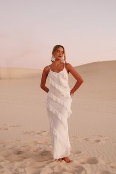 Ciao Ruffles Maxi Dress - Cloud White - Petal & Pup USA Lounge Wear Dress, Event Look, Satin Dresses Long, White Ruffle Dress, Resort Dresses, Essential Dress, Dresses By Length, Cropped Flares, Cloud White