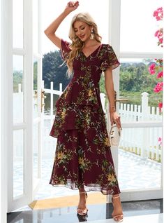 JJ's House No Floral Print Chiffon Maxi V-Neck Spring Summer A-line Yes Burgundy S Height:5.7ft(174cm) Bust:33.5in(85cm) Waist:26in(66cm) Hips:36in(91cm) Dress. #JJ's House #No #FloralPrint #Chiffon #Maxi #VNeck #Spring #Summer #Aline #Yes #Burgundy #S #Dress Chiffon Maxi Dresses, House No, Floral Print Chiffon, Ankle Length Dress, Burgundy Floral, Chiffon Maxi, Chiffon Maxi Dress, House Dress, Spring Summer Dress