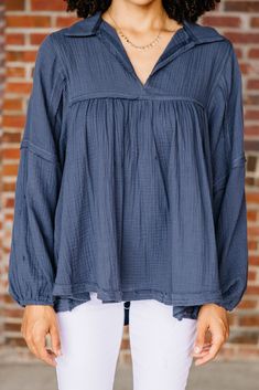 fb-feed Flowy Blue Peasant Top For Summer, Trendy Blue Flowy Blouse, Flowy Blue Cotton Tops, Flowy Blue Cotton Blouse, Denim Blue Button-up Tencel Tops, Fashion Identity, Cotton Gauze Fabric, Boho Beauty, Mint Julep Boutique