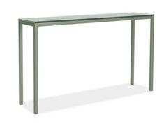 a long table with a glass top and metal legs, on an isolated white background