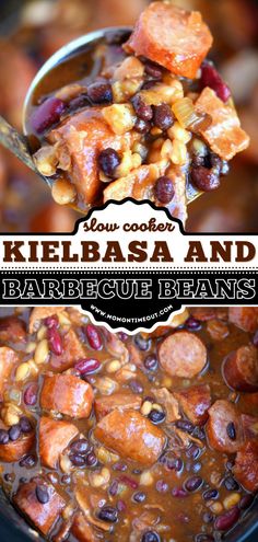 SLOW COOKER KIELBASA AND BARBECUE BEANS, crocktober, crockpot meals Kielbasa Slow Cooker Recipes, Slow Cooker Kielbasa Recipes, Crockpot Kielbasa Recipes, Kielbasa Crockpot Recipes, Crockpot Kielbasa, Turkey Kielbasa Recipes, Barbecue Beans, Slow Cooker Kielbasa, Sausage Crockpot