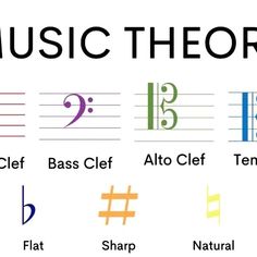 an image of music theory with notes and symbols on it, including bass clefs