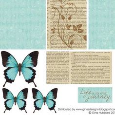 the butterflies are blue and brown on the page, with some words below them that read life is its own journey