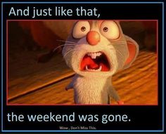 a cartoon character with the caption and just like that, the weekend was gone