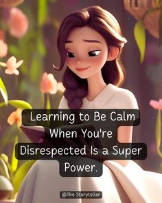 a girl in a white dress holding a book with the caption learning to be calm when you're disrested is a super power