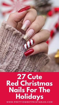 red Christmas nails designs ideas Simple Red Christmas Nail Designs, Christmas Nails Sparkly Red, Nails With Christmas Design, Red Holiday Nails, Red Christmas Nail Designs, Red Christmas Nail, Nails Sparkly, Red And White Nails, Christmas Eye Makeup