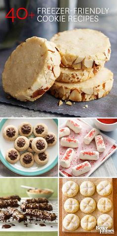 cookies and desserts are shown with the words, 40 freeze - friendly cookie recipes