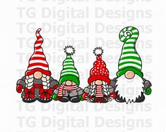 three gnomes with red and green hats