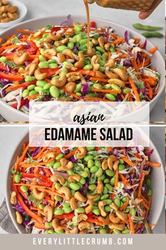 Asian Cashew Salad Asian Bean Salad, Salad With Edamame, Peanut Butter Dressing, Cashew Salad, Butter Dressing, Crumb Recipe, Spicy Cashews, Edamame Salad, Breakfast Sides