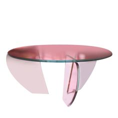 a glass table with pink and white shapes on it's top, against a white background