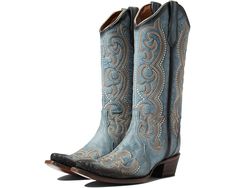 Corral Boots L5869 Fall Boots With Reinforced Square Toe, Square Toe Boots With Reinforced Toe For Fall, Retro Snip Toe Boots For Fall, Retro Fitted Boots With Square Toe, Fitted Retro Boots With Square Toe, Jean Embroidery, Blue Cowboy Boots, Corral Boots Womens, Boys Cowboy Boots