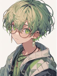 an anime character with green hair and glasses looking at the camera while he's wearing eyeglasses