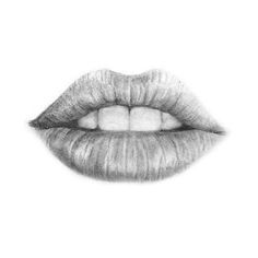 a pencil drawing of a woman's lips with white lipstick on the bottom half