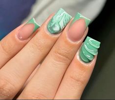 Green Short Nails, Teal Acrylic Nails, Simple Summer Nails, Short Coffin Nails Designs, Acrylic Toe Nails, Spring Acrylic Nails, Tie Dye Nails, Nail Art Trends, Fancy Nails Designs