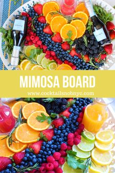 a plate filled with fruit and juice on top of a table