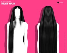 an image of long black hair on mannequins in front of a pink background