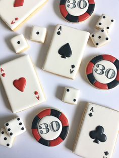 cookies decorated with playing cards and dices