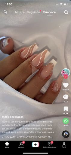 Simple But Extra Nails, Coffin Shape Nails Designs Classy, Stylish French Tip Nails, White And Gold Nail Designs Simple, White And Silver Nails Square, Simple Birthday Nail Ideas, Birthday Nails Inspiration Simple, Oval Birthday Nails, Acyrilics Nails Designs Simple