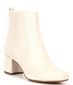 Gianni Bini Jaydennn Leather Block Heel Booties | Dillard's White Leather Boots With Zipper Closure, Elegant White Boots With Zipper, Elegant White Boots With Zipper Closure, White Leather Heeled Boots With Zipper, Womens Booties, Fancy Shoes, Leather Block Heels, New York Street, Gianni Bini