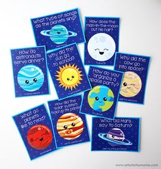 there are six cards with pictures of different planets on them, and the words what do you think?