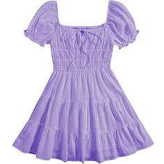 Women's Puff Sleeve Square Neck Dresses Dark Purple 100% Soft Fabric Tie Closure Non Stretch Fabric, Soft And Lightweight, The Dress Will Give You A Comfortable Wearing Experience. Features: Puff Short Sleeve, Tie Neck, Square Neck, Ruffle Hem, Ruched Bust, High Waist, Above Knee Length, Sweet Style Shows Your Unique Personal Charm And Produces A Fitted Visual Effect. Simple And Plain Design Can Be Easily Dress Up And Dress Down, Perfect To Match With Your Rhinestone Drop Earrings And Heels In S Light Purple Dress Short, Dresses Dark Purple, Purple Dress Short, Square Neck Dresses, Mini A Line Dress, Dollar Dress, Teal Cocktail Dress, Light Purple Dress, Short Dress White