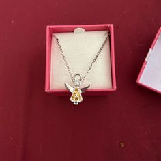 Birthstone Angel Necklace In Pink Gift Box. November Yellow Clavicle Chain Necklace For Gift, Yellow Clavicle Chain Necklace As Gift, Yellow Pendant Jewelry Gift, Boho Statement Necklace, Pink Gift Box, Angel Necklace, Locket Pendant Necklace, Purple Necklace, Circle Pendant Necklace